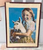 Vintage meisje met geit, glas glazen wanddecoratie 20x27cm, Huis en Inrichting, Ophalen of Verzenden