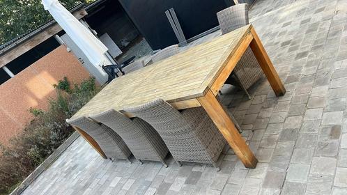 Tuintafel + 6 stoelen, Tuin en Terras, Tuintafels, Gebruikt, Rechthoekig, Teakhout, Ophalen