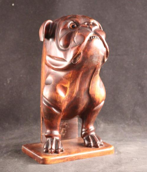 Antieke houten buldog borstelhouder, Antiek en Kunst, Kunst | Beelden en Houtsnijwerken, Ophalen of Verzenden