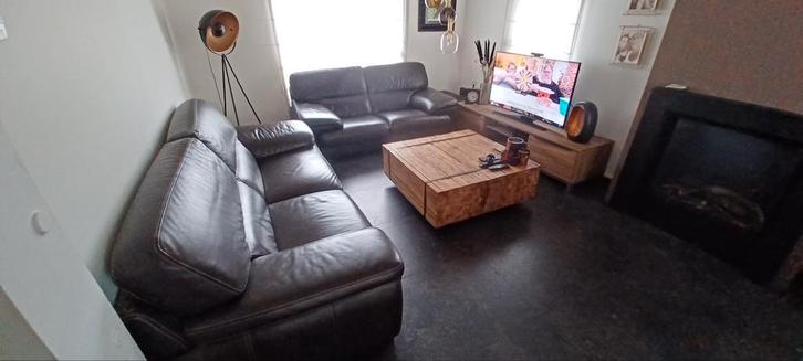 Mooi Italiaans echt leder salon, Huis en Inrichting, Zetels | Complete zithoeken, Gebruikt, Leer, Ophalen