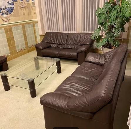 Lederen salon merk "JORI", Maison & Meubles, Canapés | Salons, Utilisé, Banc droit, Autres dimensions, Bois, Cuir, Enlèvement