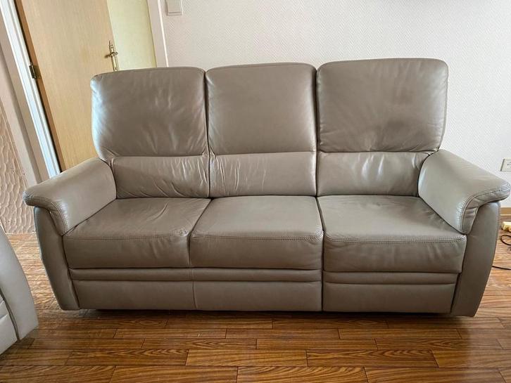 Lederen salon - 3-zit en 1-zit, Huis en Inrichting, Zetels | Zetels, Gebruikt, Ophalen