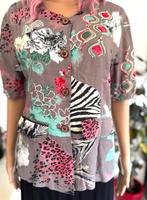 Superbe chemisier vintage à imprimé fleur/zèbre, Gris, Enlèvement ou Envoi, Taille 36 (S), Vintage