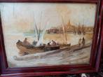 Olieverf op paneel maritiem tafereel boot P. Mathieu, Ophalen