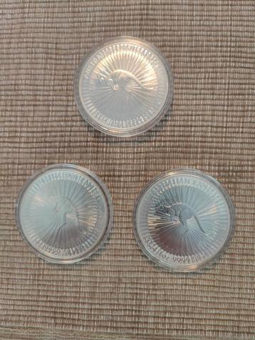 3 stuks Kangaroo 1oz zilver .999 2024, Enlèvement, Argent