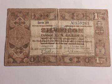 1 zilverbon, groot 1 Gulden, Nederland, 1938, Postzegels en Munten, Bankbiljetten | Nederland, Ophalen of Verzenden, 1 gulden