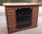 Tv kast, uitschuifbaar blad, 2 glazen deurtjes, 8 lades, Antiek en Kunst, Ophalen