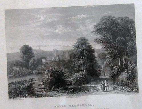 Prent Wells Cathedral 1835 Browne Kathedraal Architectuur, Antiek en Kunst, Kunst | Litho's en Zeefdrukken, Ophalen of Verzenden