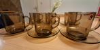 Lot 8 tasses vintage Arcoroc BP + 6 sous-tasses – verre fumé, Antiek en Kunst, Ophalen