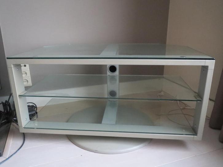 Meuble TV télé - en verre et métal - très bon état, Huis en Inrichting, Kasten |Televisiemeubels, Gebruikt, Minder dan 100 cm