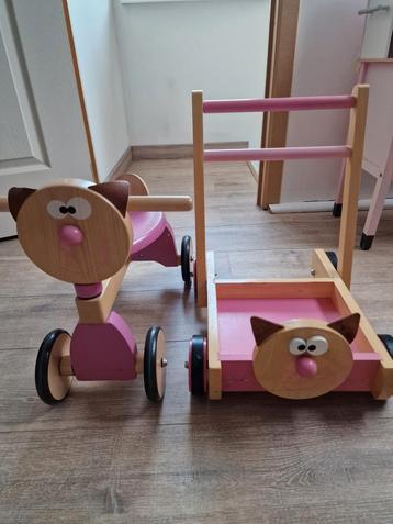 Scratch loopfiets en loopkarretje hout, Enlèvement, Comme neuf