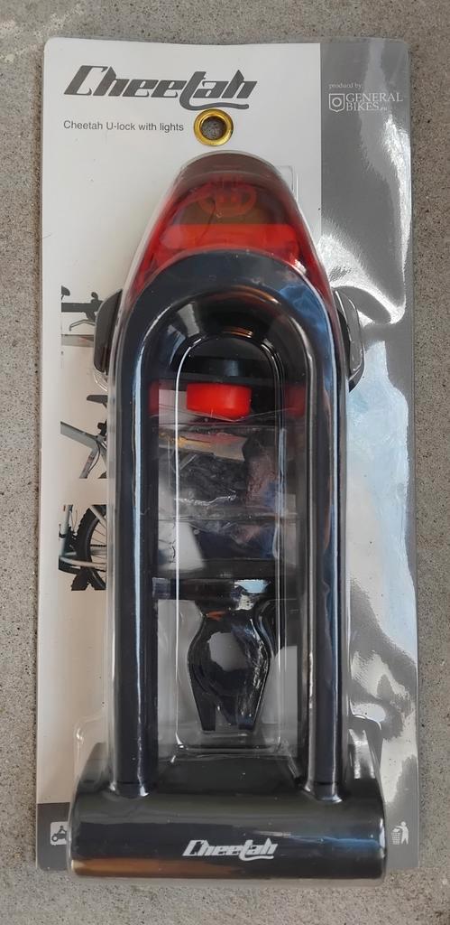 NIEUW – Cheetah U-slot met LED verlichting (in verpakking), Vélos & Vélomoteurs, Accessoires vélo | Cadenas de vélo, Neuf, Cadenas en U