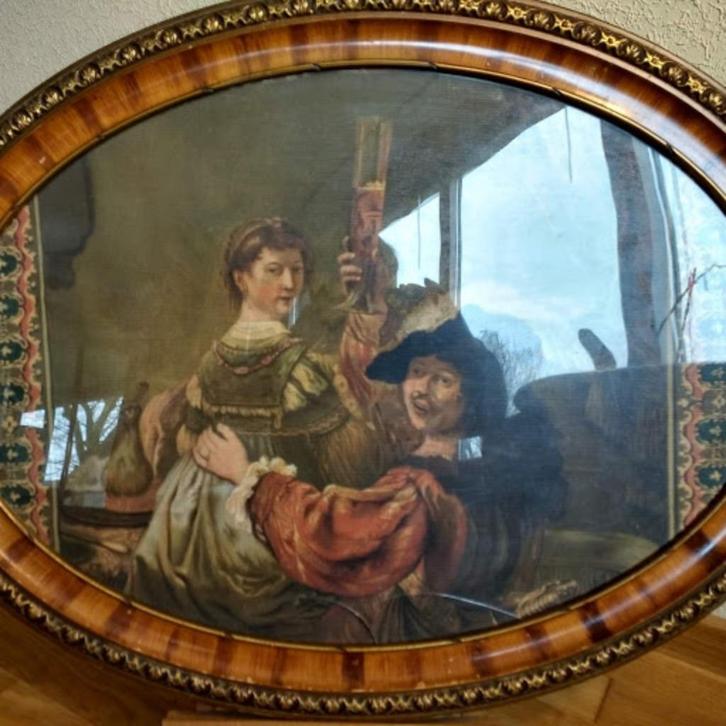 schilderdij in  oude ovalen lijst Rembrandt en Vrouw, Antiek en Kunst, Kunst | Schilderijen | Klassiek, Ophalen