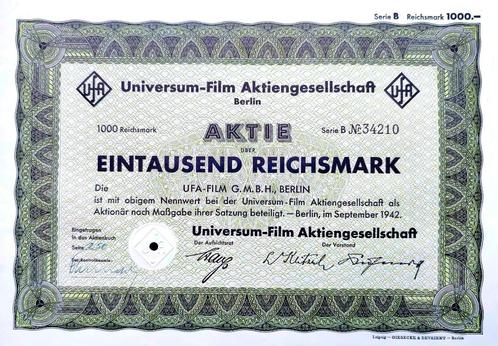 UFA Universum-Film AG 1942, Postzegels en Munten, Aandelen en Waardepapieren, Aandeel, 1920 tot 1950, Ophalen of Verzenden