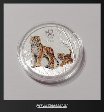 Zilver munt Lunar III 2022 Tiger Color 1 Oz 0,999 Zilver
