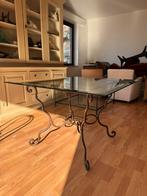 Smeedijzer artisanale eettafel met glazen afgebiesde tablet, Huis en Inrichting, Tafels | Eettafels, Ophalen, Vier personen, Vierkant