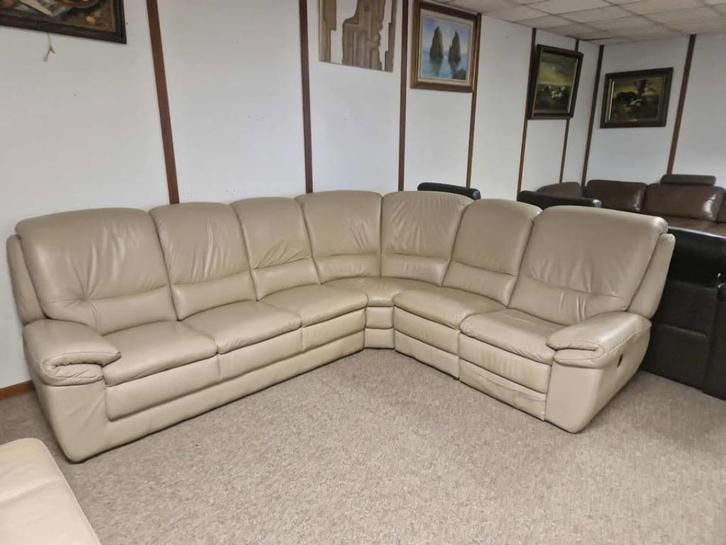 TAUPE LEDEREN HOEKSALON MET ELEKTISCHE RELAX, Huis en Inrichting, Zetels | Zetels en Chaises Longues, Gebruikt, Vierpersoons of meer