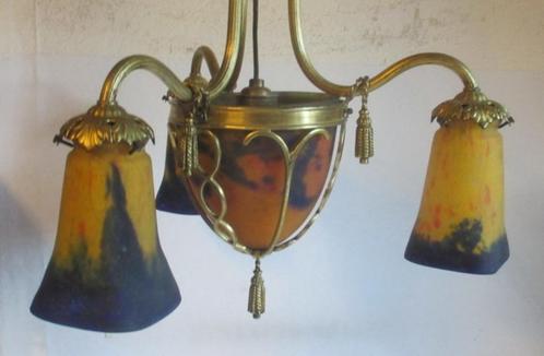 art deco bronzen pate de verre luster lamp Muller Luneville, Antiek en Kunst, Antiek | Verlichting, Ophalen