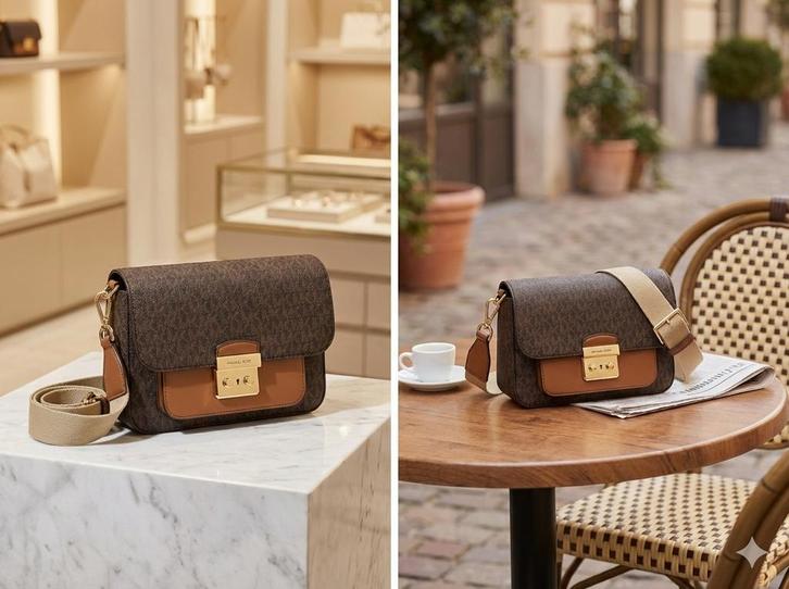 Michael Kors tas 35T2GS9M2B – MK monogram & leer, Handtassen en Accessoires, Tassen | Damestassen, Zo goed als nieuw, Ophalen