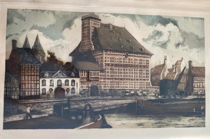 Maison Curtius, lithogravure de P. Daxhelet, Antiek en Kunst, Kunst | Litho's en Zeefdrukken, Ophalen