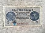 Duits bankbiljet bankbriefje van 5 Reichsmark - 1939 - wo2, Timbres & Monnaies, Billets de banque | Europe | Billets non-euro