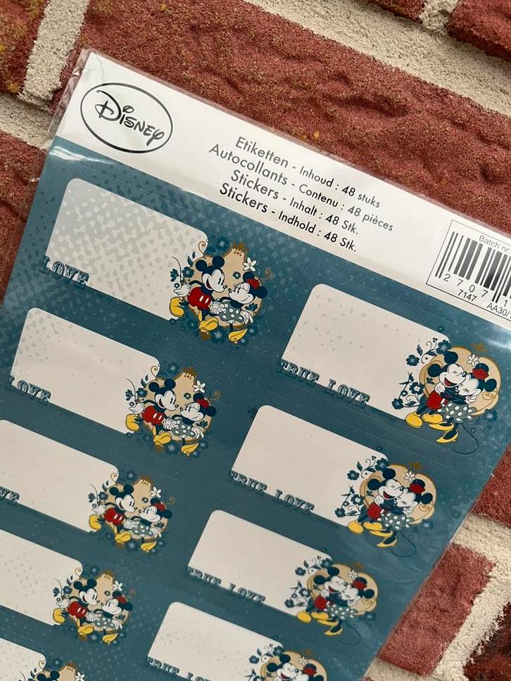 Vintage Disney Mickey en Minnie Mouse etiketten/stickers, Hobby en Vrije tijd, Stickers en Plaatjes, Nieuw, Meerdere stickers