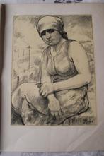 Lithographie - ARMAND RASSENFOSSE - HIERCHEUSE ASSISE - 1928, Antiquités & Art, Enlèvement ou Envoi