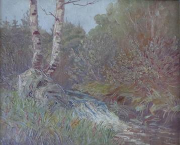 ONLEESBAAR / RIVIERTJE IN BOS / OLIEVERF DOEK / 61x72cm KAD beschikbaar voor biedingen