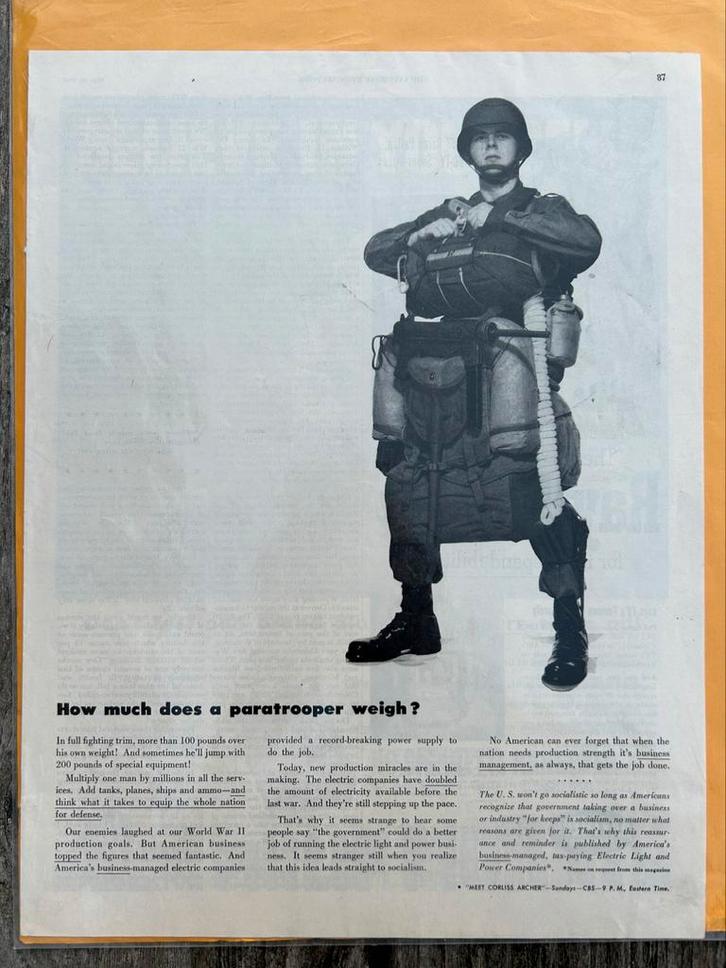 How much does a paratrooper weigh? US WW2 ad, Verzamelen, Militaria | Tweede Wereldoorlog, Ophalen of Verzenden