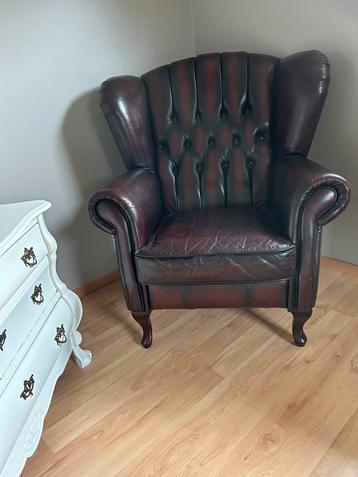 Chesterfield fauteuil leder oxblood kleur in goede staat beschikbaar voor biedingen