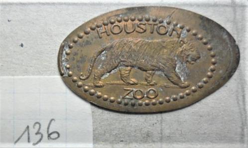 19,5/32,5 token met afgeplatte cent Houston Zoo USA, Postzegels en Munten, Penningen en Medailles, Brons, Verzenden