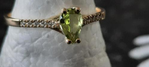 14k geelgouden ring met Peridoot en diamanten, Bijoux, Sacs & Beauté, Bagues, Comme neuf, Femme ou Homme, 17 à 18, Vert, Or, Avec pierre précieuse