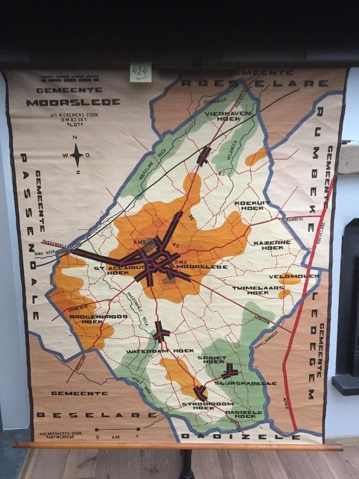 Retro schoolkaart - Gemeente Moorslede - Kaart 424, Huis en Inrichting, Woonaccessoires | Wanddecoraties, Gebruikt, Ophalen of Verzenden