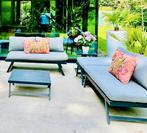 Loungeset 5 pers zwart met 2 extra ligstoelen en loungetafel, Tuin en Terras, Ophalen, 5 zitplaatsen, Gebruikt, Aluminium
