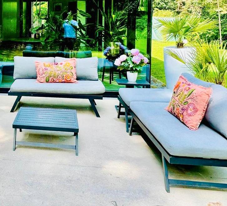 Loungeset 5 pers zwart met 2 extra ligstoelen en loungetafel, Jardin & Terrasse, Ensembles de jardin, Utilisé, Sets de jardin