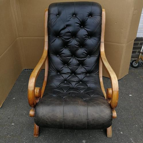 Style Chesterfield, vintage, fauteuil relax en cuir, chaise, Maison & Meubles, Fauteuils, Utilisé, Bois, Cuir, 50 à 75 cm, 75 à 100 cm