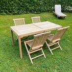 Teck, modèle expo, table 160*80 + 4 chaises, Ophalen, 6 zitplaatsen, Teakhout, Zo goed als nieuw