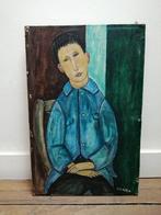 vintage schilderij studie Modigliani 'jongen met blauw vest', Antiquités & Art, Enlèvement ou Envoi