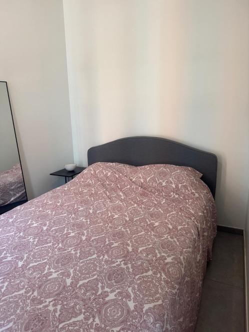 Ikea bed HAUGA 140 x 200, Huis en Inrichting, Slaapkamer | Bedden, Zo goed als nieuw, Twijfelaar, 140 cm, 200 cm, Stof, Grijs