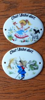 Vintage deurplaten, porselein 2 stuks, Antiek en Kunst, Ophalen