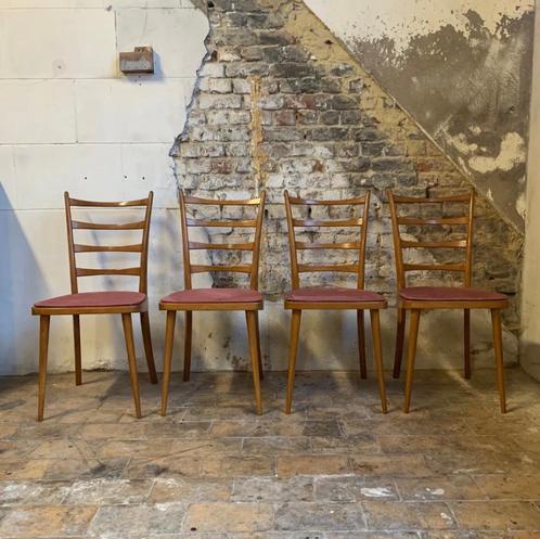 Ensemble de 4 chaises vintages style scandinave, Maison & Meubles, Chaises, Utilisé, Quatre, Bois, Tissus, Autres couleurs, Enlèvement