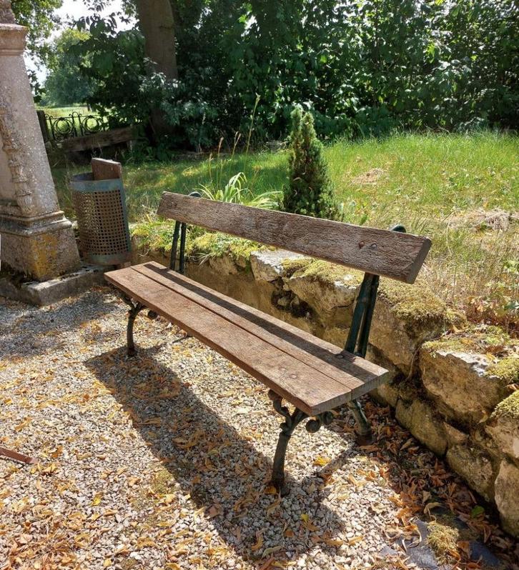 mooie duurzame oude tuinbank met gietijzer onderstel, Antiek en Kunst, Curiosa en Brocante, Ophalen