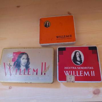 3 blikken vintage sigarendozen Willem II. beschikbaar voor biedingen