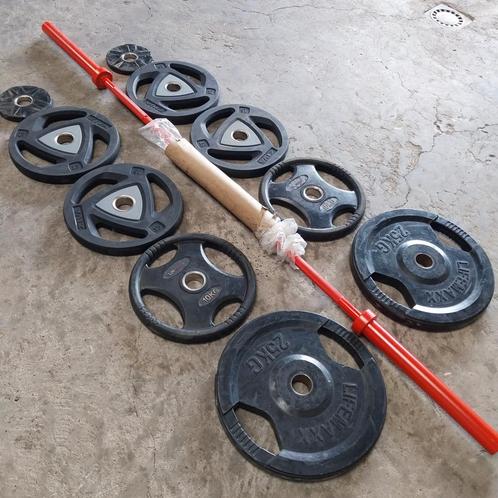 155 kilo Olympische rubber grip Gewichten set Compleet, Sport en Fitness, Fitnessmaterialen, Zo goed als nieuw, Ophalen