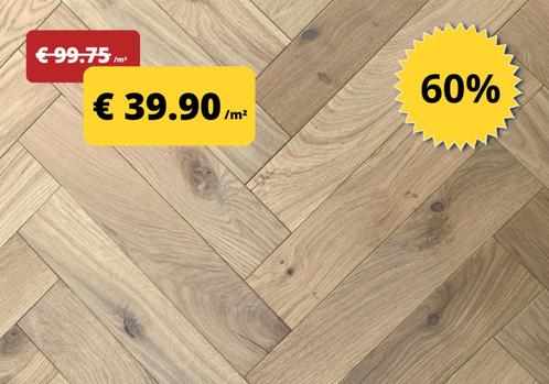Visgraat parket voor € 39.90 /m² ! - STOCKVERKOOP, Doe-het-zelf en Bouw, Vloerdelen en Plavuizen, Nieuw, Parket, Hout, 50 tot 150 cm