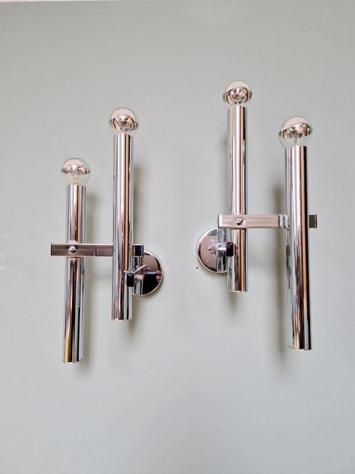 Paar chromen metalen schansen, G. Sciolari, jaren 70, Antiek en Kunst, Antiek | Verlichting, Ophalen of Verzenden