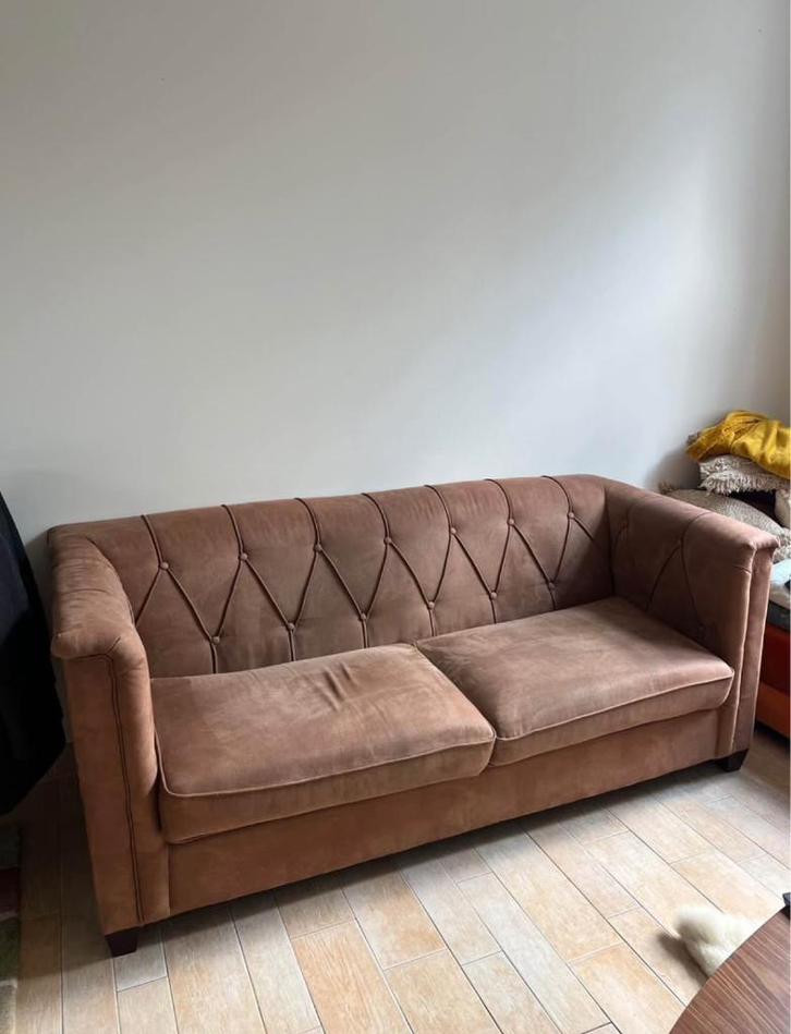 Bruine zetel - ruime 2-zit, Huis en Inrichting, Zetels | Zetels, Gebruikt, Rechte bank, Tweepersoons, 200 tot 250 cm, 75 tot 100 cm