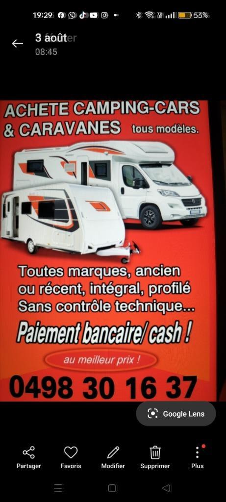 Acheté camping car, Caravans en Kamperen, Mobilhomes, Particulier, tot en met 4, Ophalen