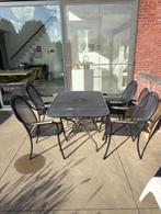 smeedijzeren tuinset 1m45 x 90cm met 4 stoelen, Tuin en Terras, Ophalen, Gebruikt, Rechthoekig, Metaal