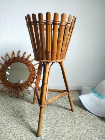1970s vintage Boho bamboe bloempothouder planthouder, Enlèvement ou Envoi, Utilisé, Autres matériaux